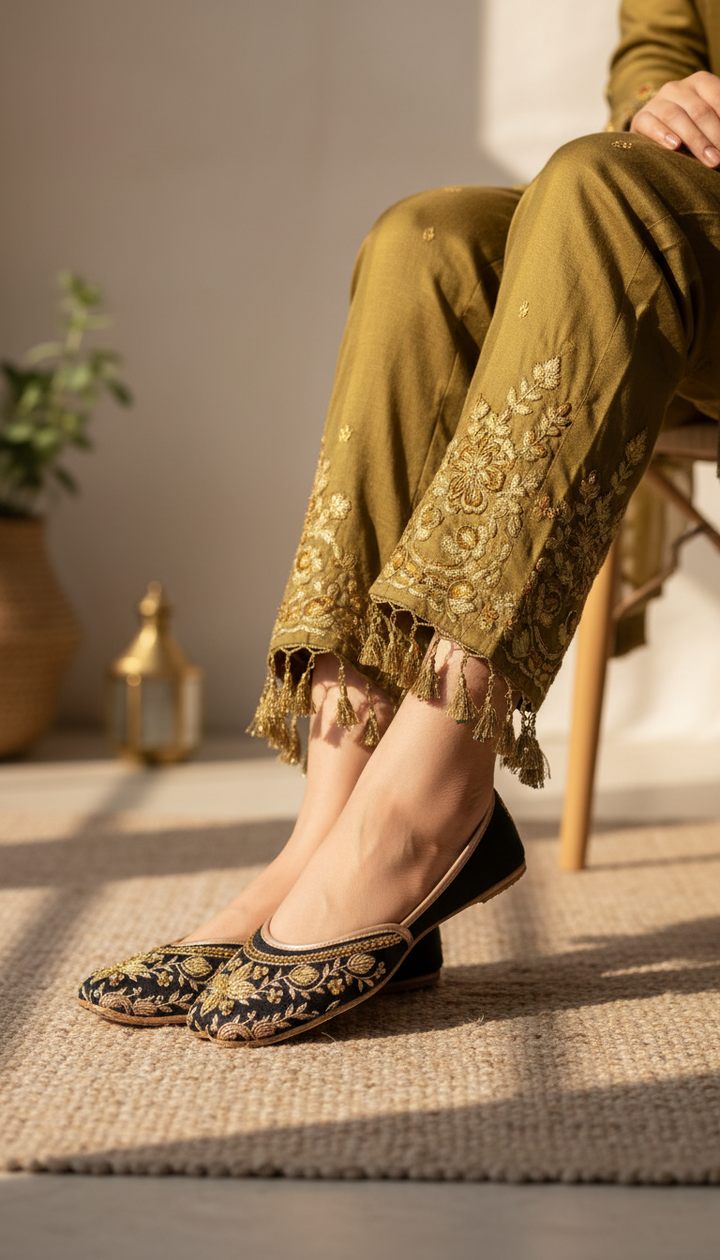 Black Fancy Khussa For Ladies EC8593