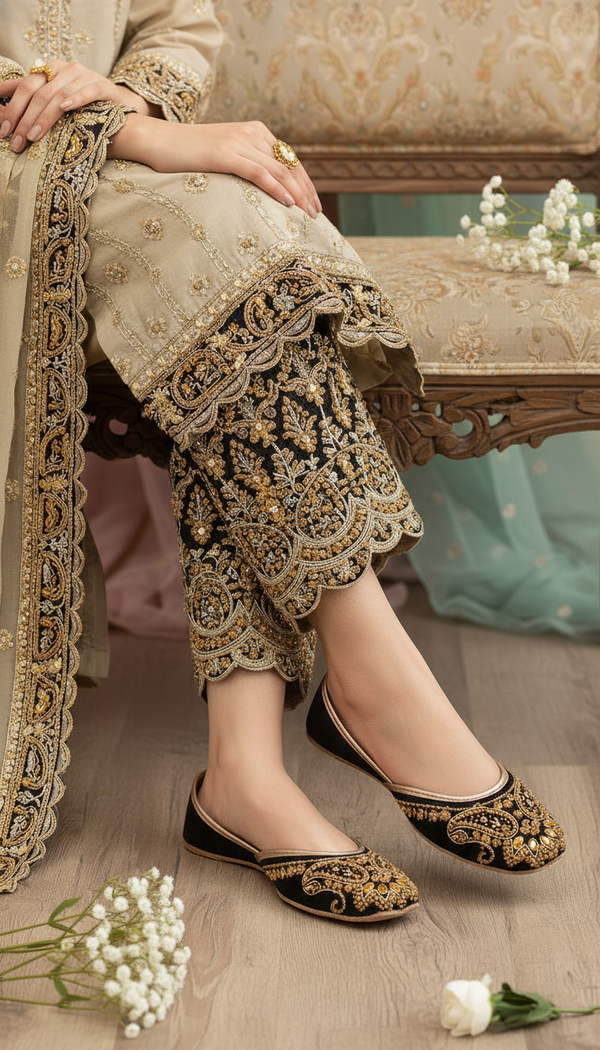 Black Fancy Khussa For Ladies EC8604