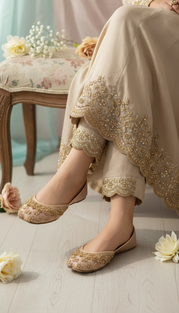 Golden Fancy Khussa For Ladies EC8610