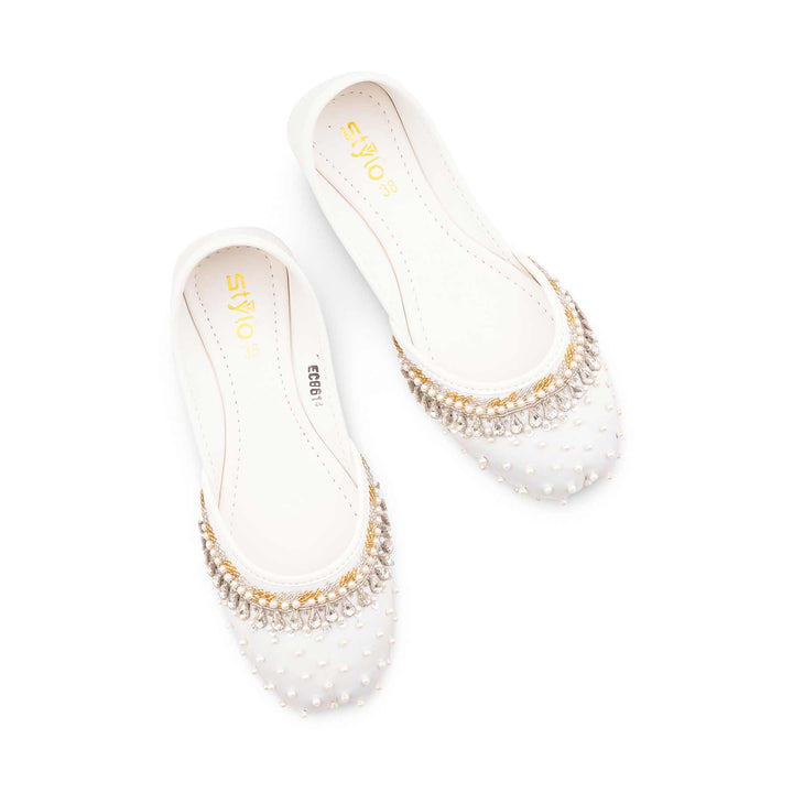 White Fancy Khussa For Ladies EC8614