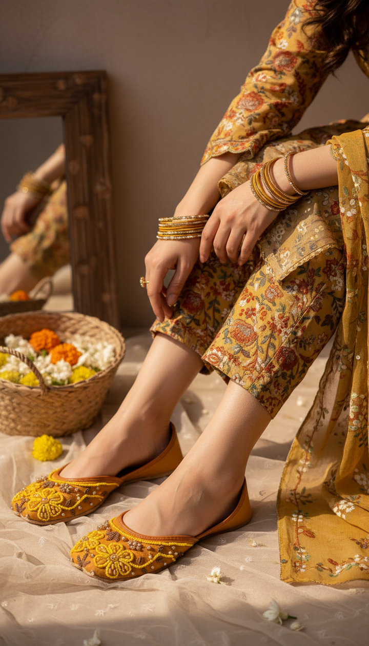 Mustard Fancy Khussa For Ladies EC8617