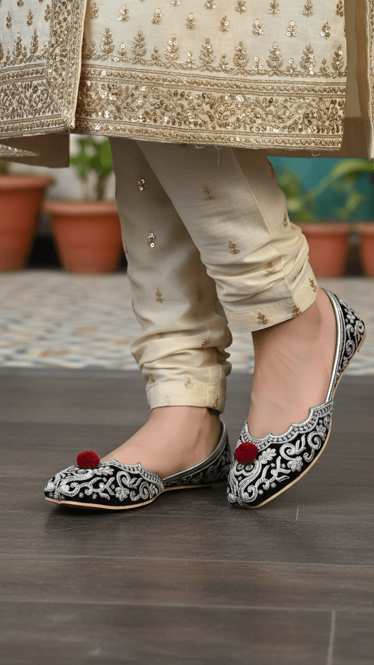 Silver Ethnic Khusa For Ladies EC8622