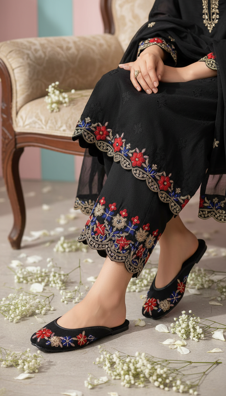 Black Ethnic Back Open Khussa For Women EC8624