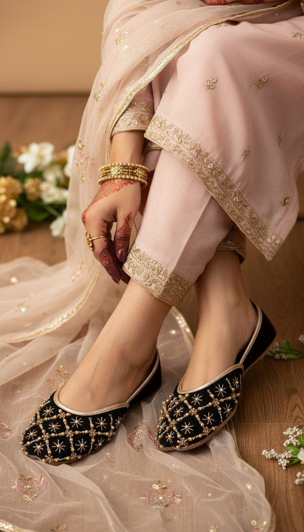 Black Fancy Khussa For Women EC8626