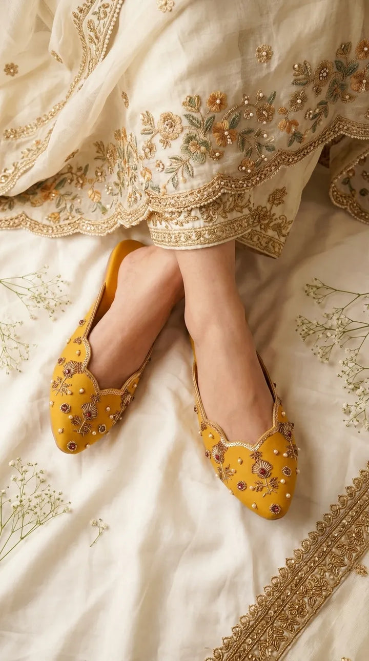 Yellow Ethnic Back Open Khussa For Ladies EC8633