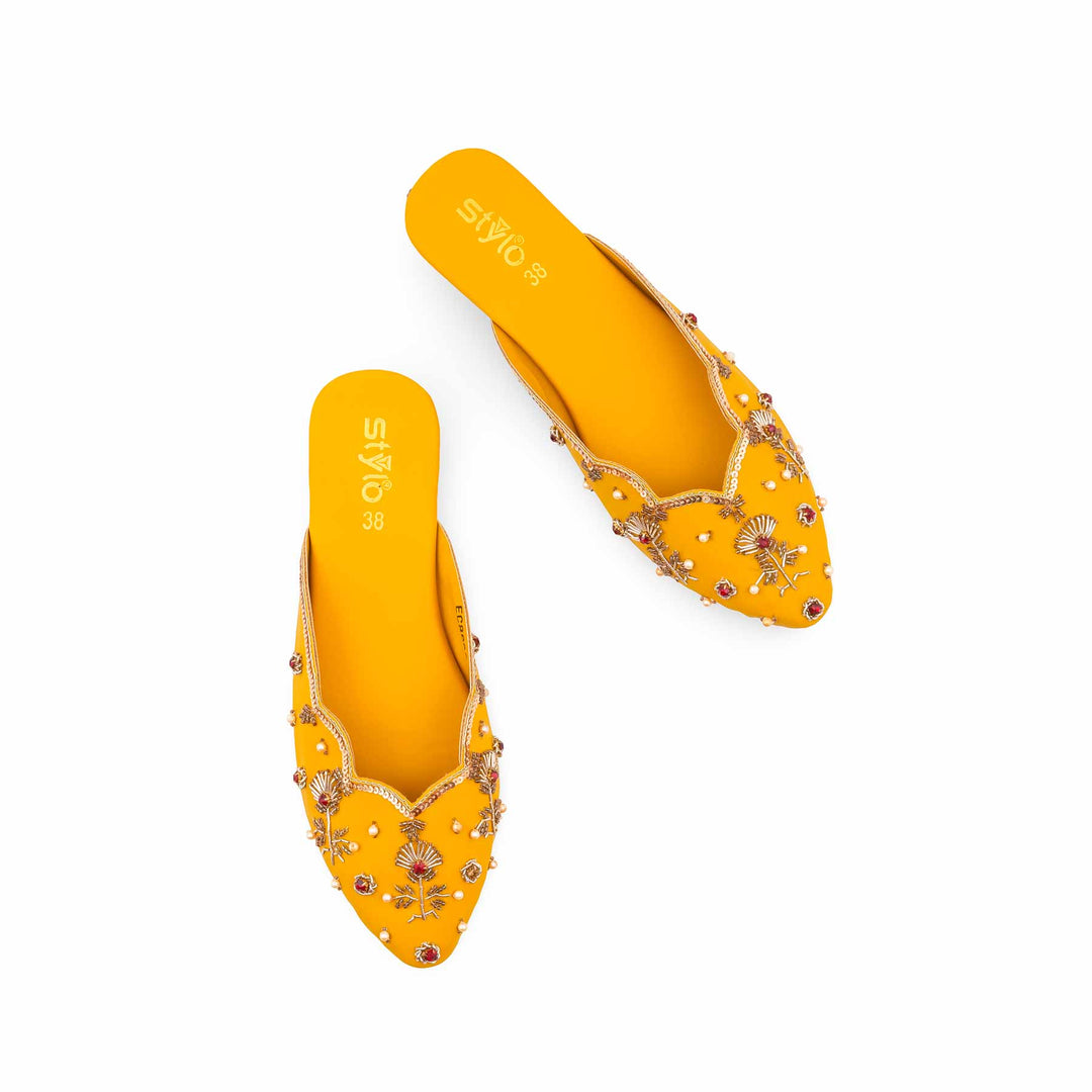 Yellow Ethnic Back Open Khussa For Ladies EC8633