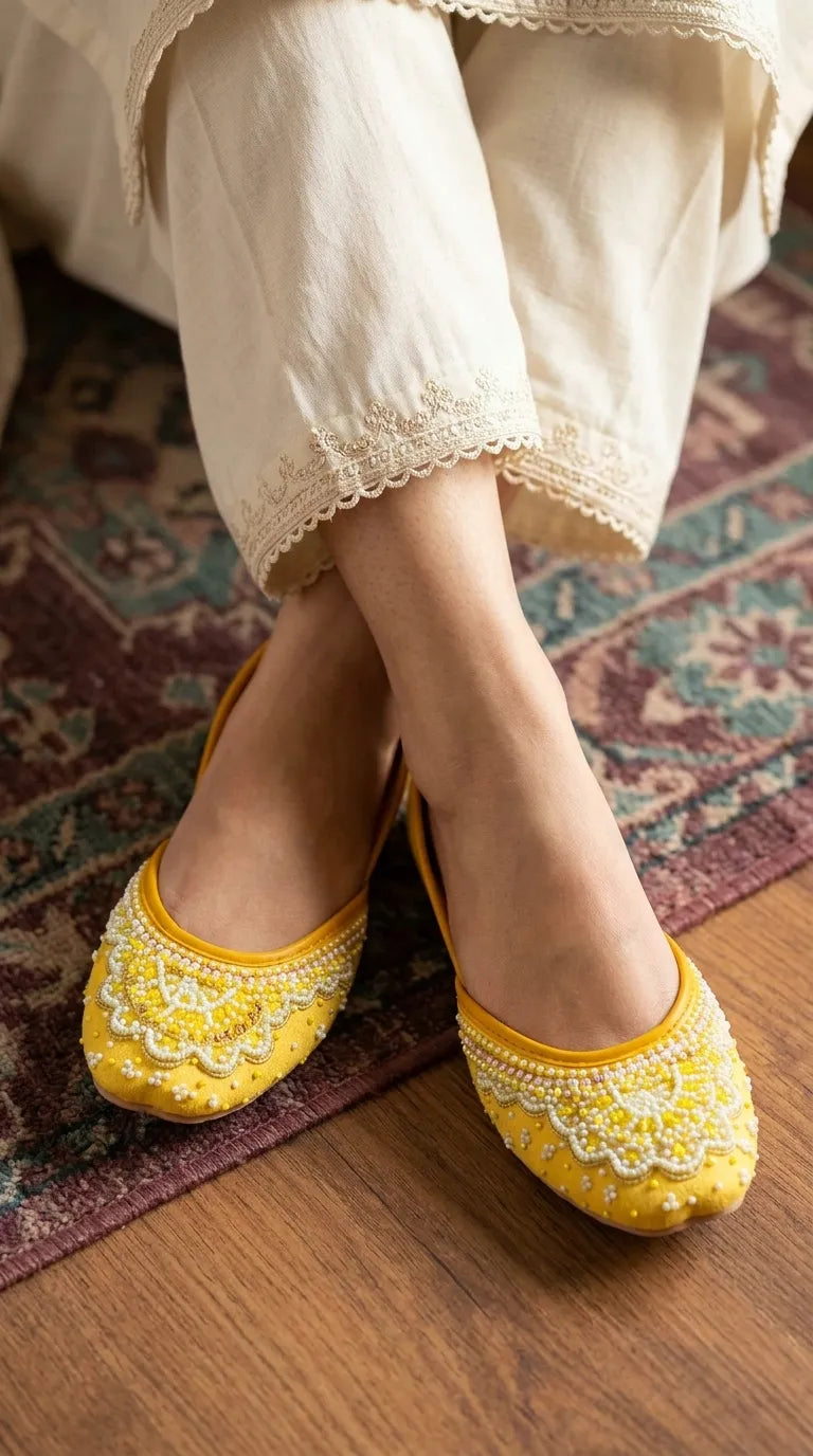 Yellow Fancy Khussa For Women EC8637