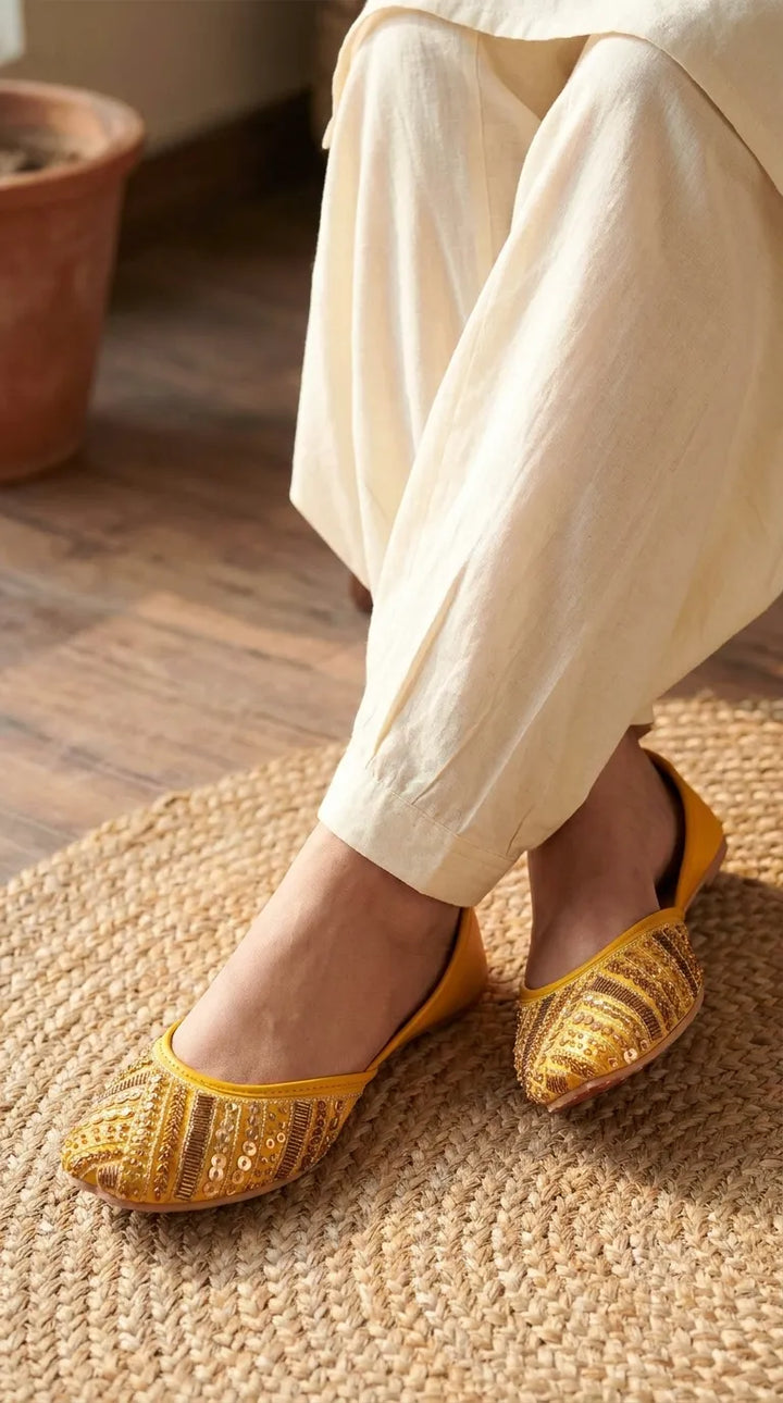 Yellow Fancy Khussa For Ladies EC8638