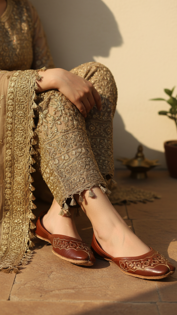 Brown Leather Khussa For Women EC8668