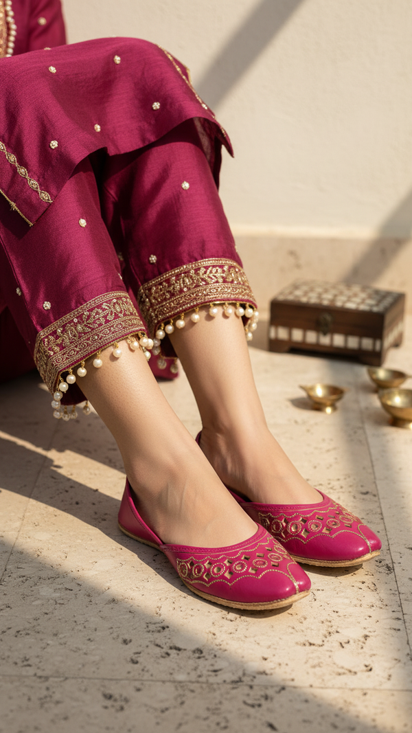 Red Leather Khussa For Women EC8668