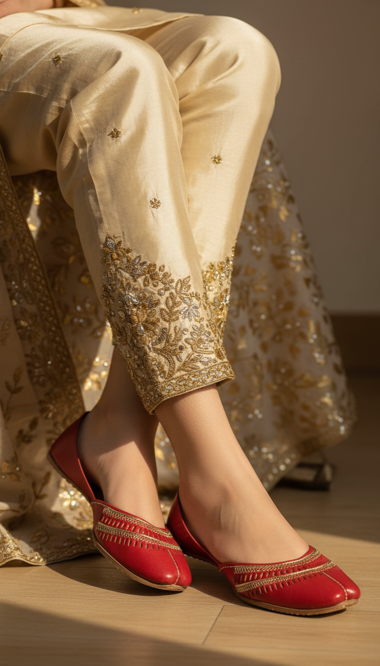 Red Leather Khussa For Ladies EC8669