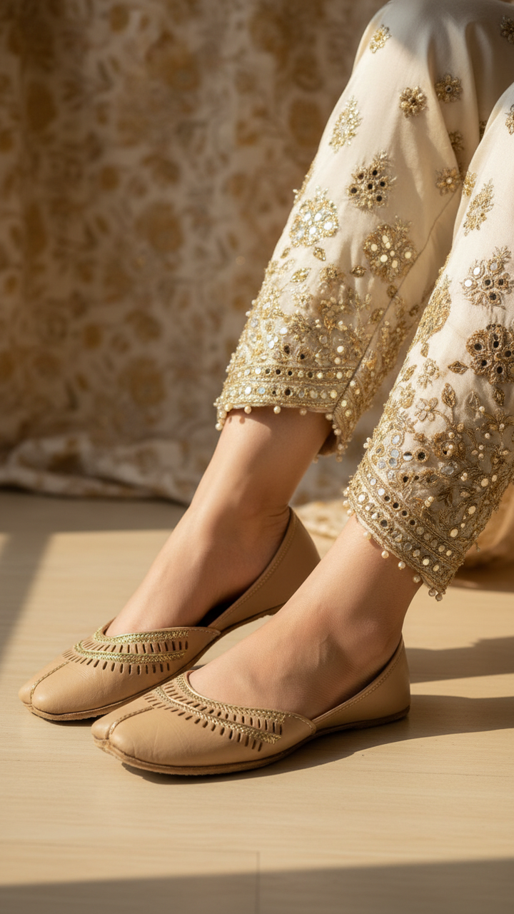 Beige Leather Khussa For Ladies EC8669