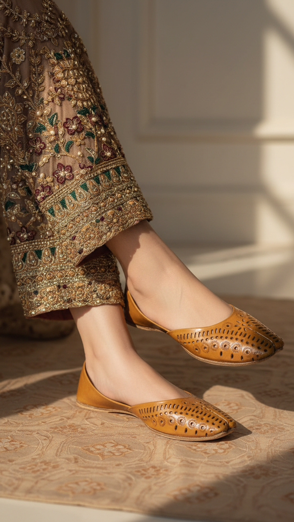 Mustard Leather Khussa For Ladies EC8670