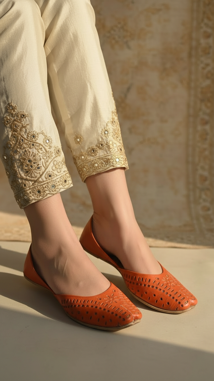 Orange Leather Khussa For Ladies EC8670