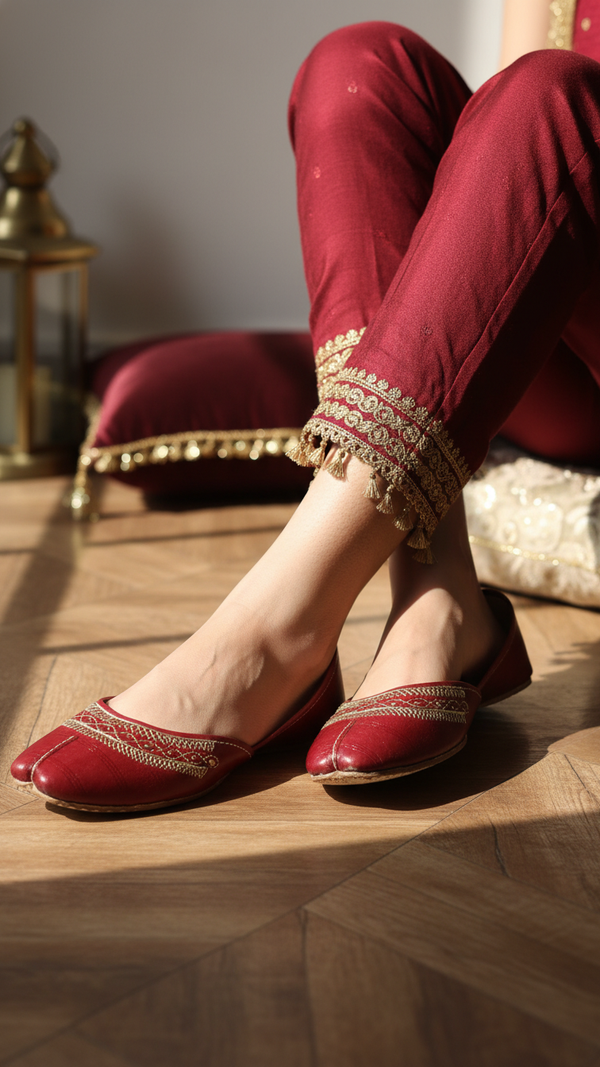 Maroon Leather Khussa For Women EC8671