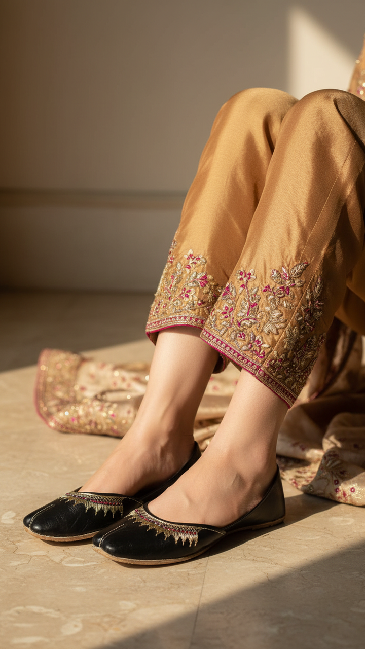 Black Leather Khussa For Women EC8672