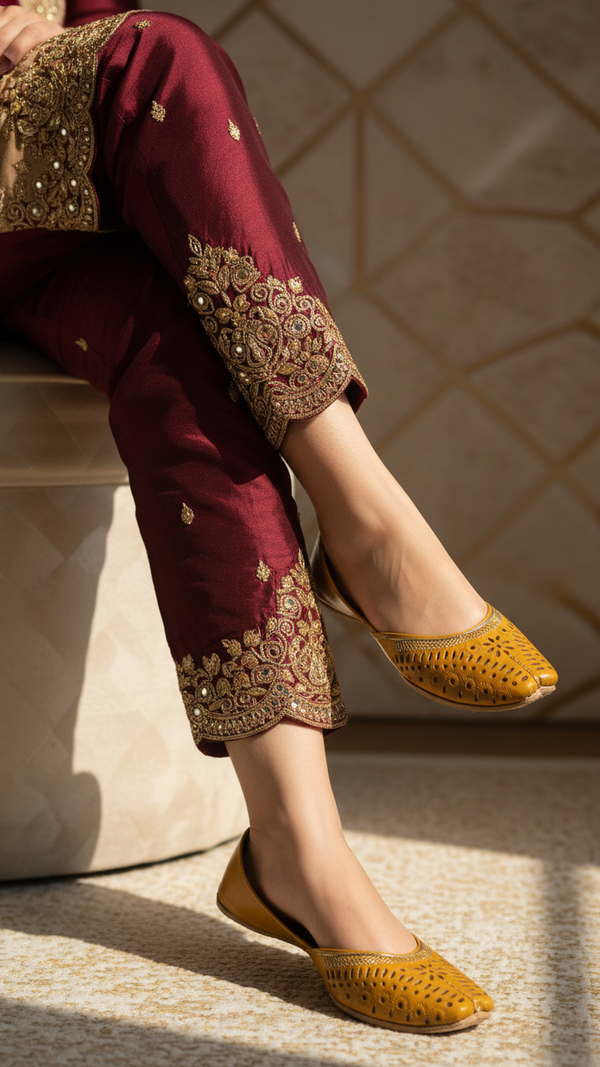 Mustard Leather Khussa For Women EC8674