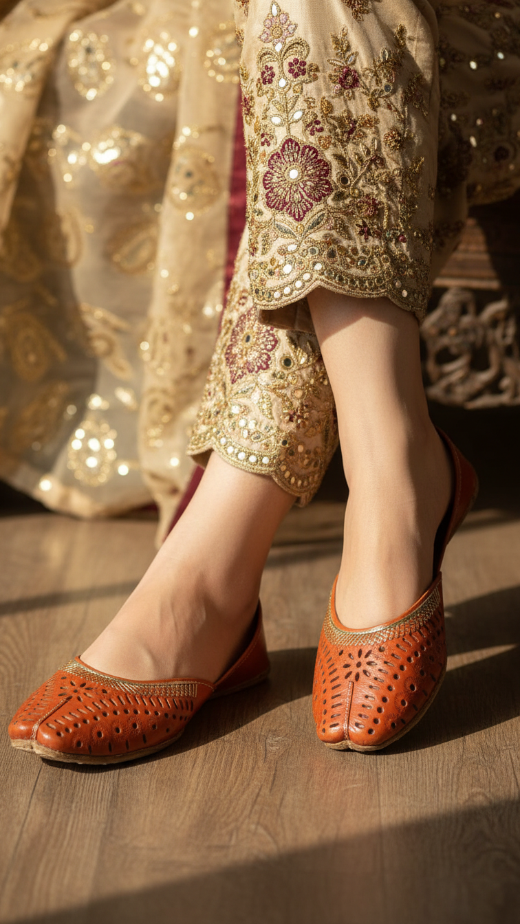Orange Leather Khussa For Women EC8674