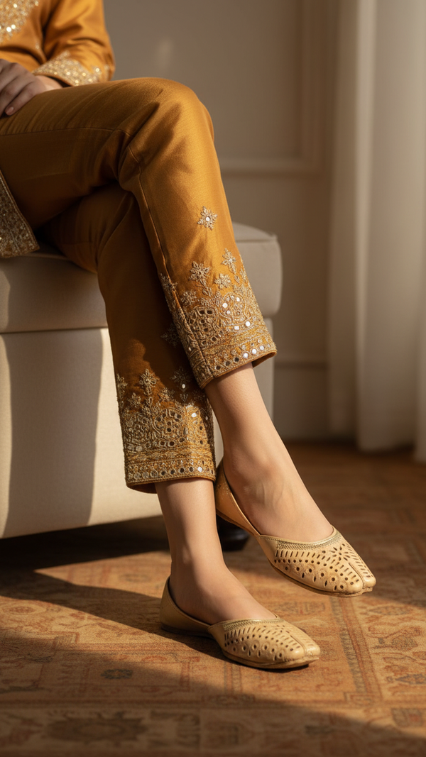 Beige Leather Khussa For Women EC8674