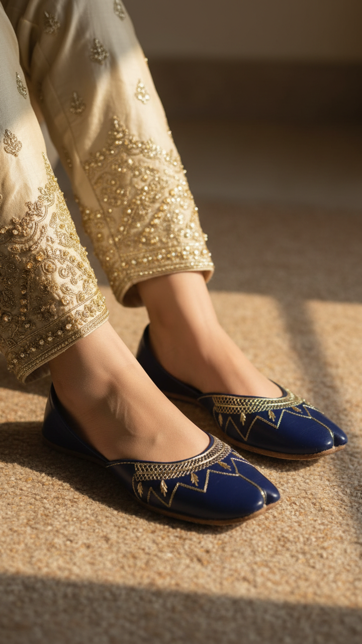 Blue Leather Khussa For Women EC8677