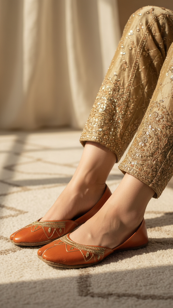 Orange Leather Khussa For Women EC8677