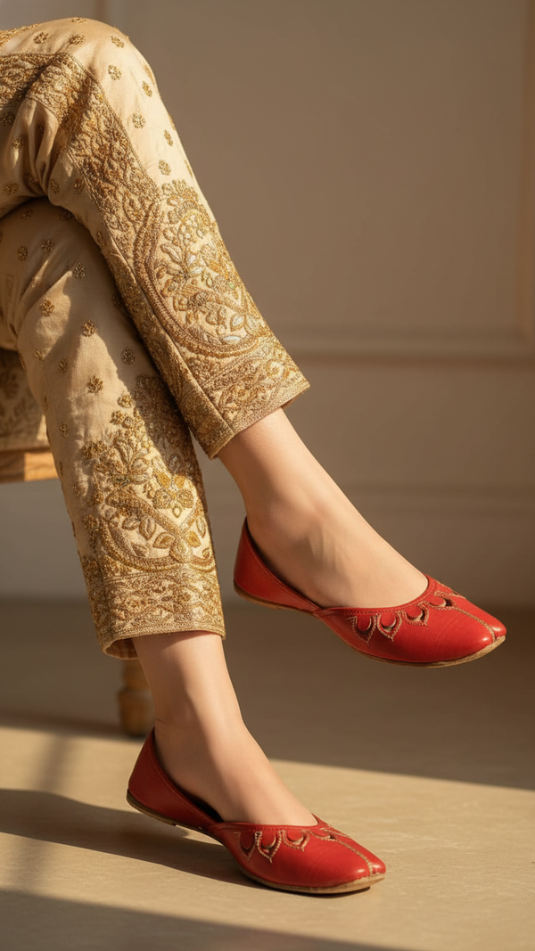 Orange Leather Khussa For Women EC8678