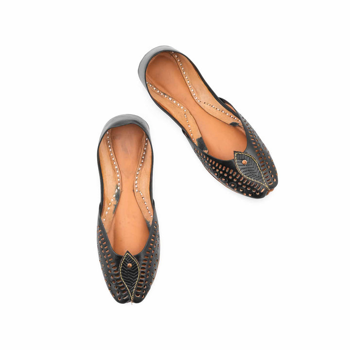 Black Leather Khussa For Women EC8680