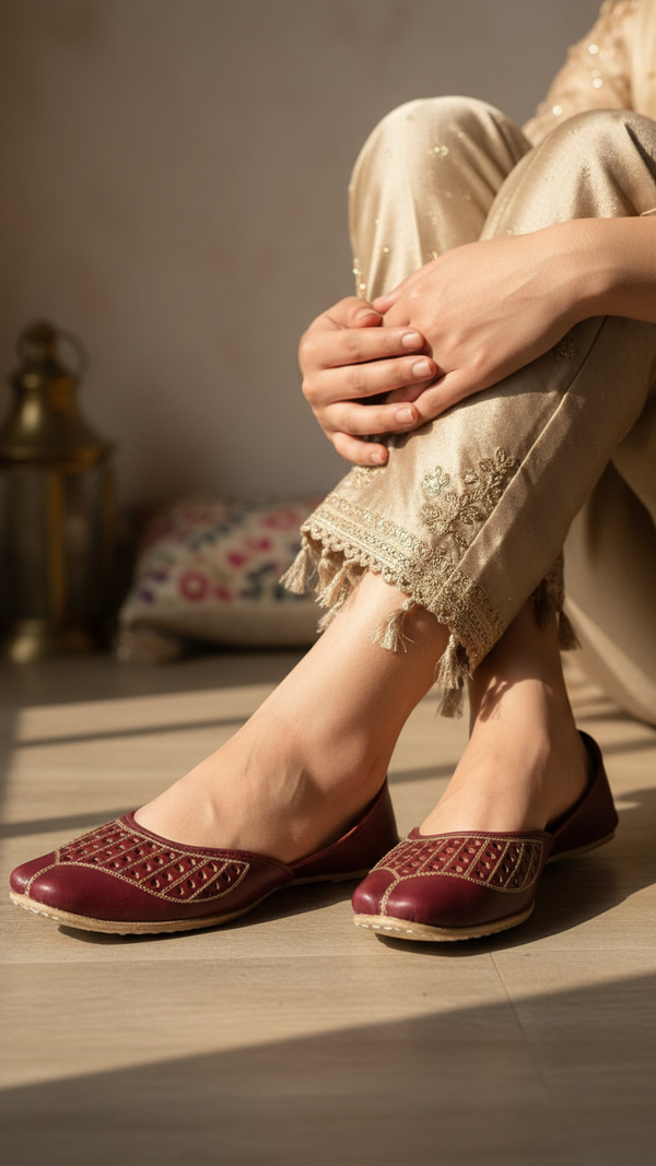 Maroon Leather Khussa For Women EC8681