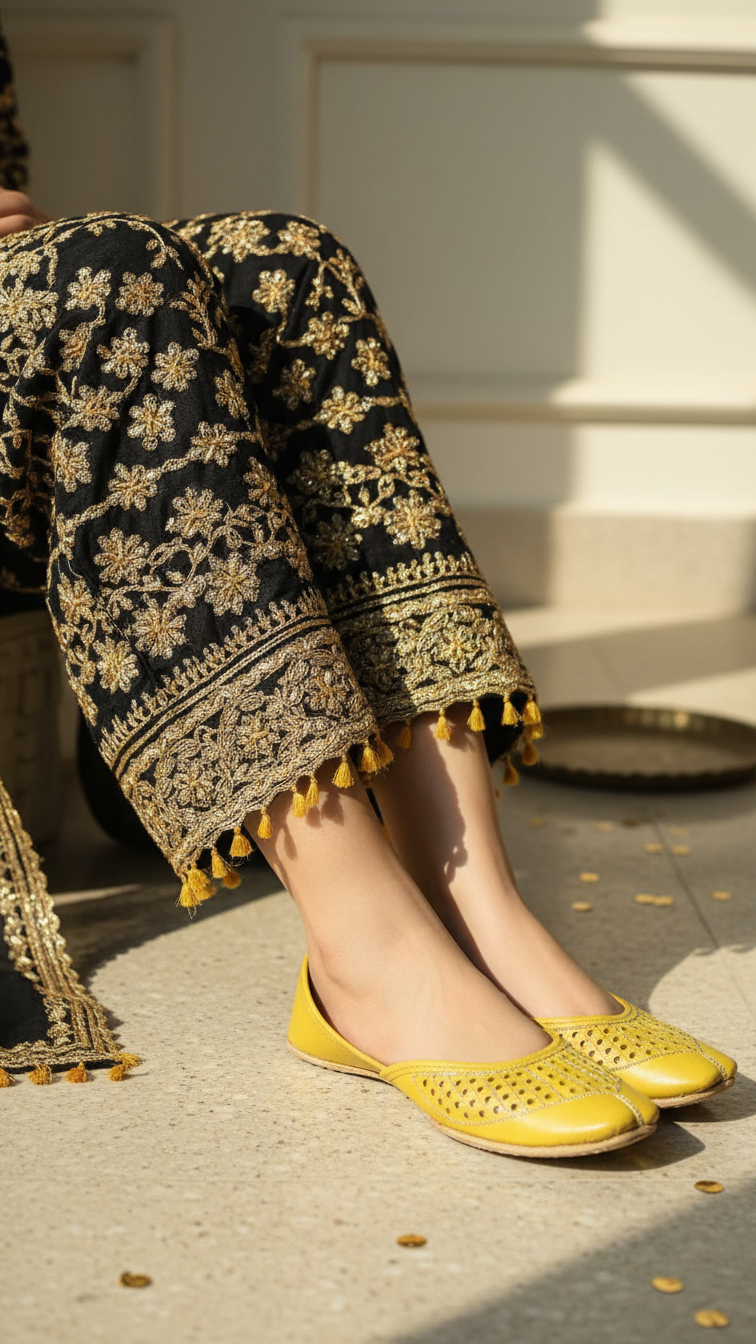 Mustard Leather Khussa For Women EC8681