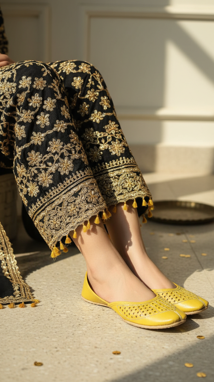 Mustard Leather Khussa For Women EC8681