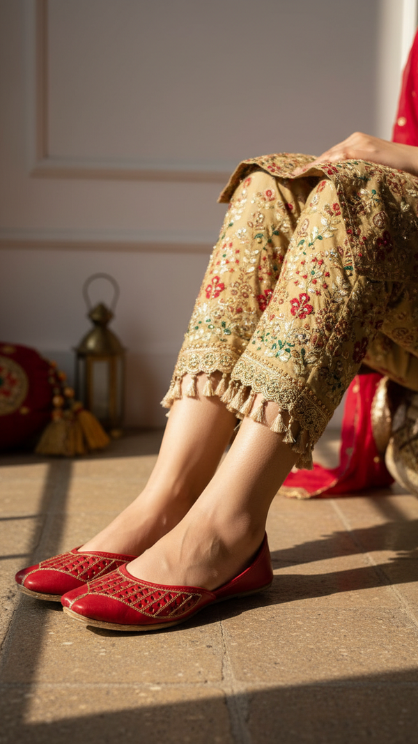 Red Leather Khussa For Women EC8681