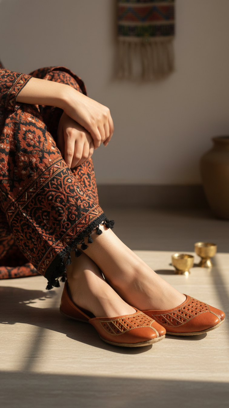 Orange Leather Khussa For Women EC8681