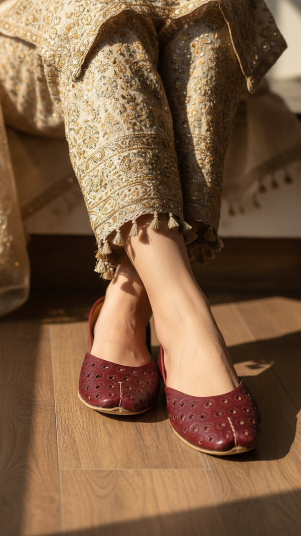 Maroon Leather Khussa For Women EC8682