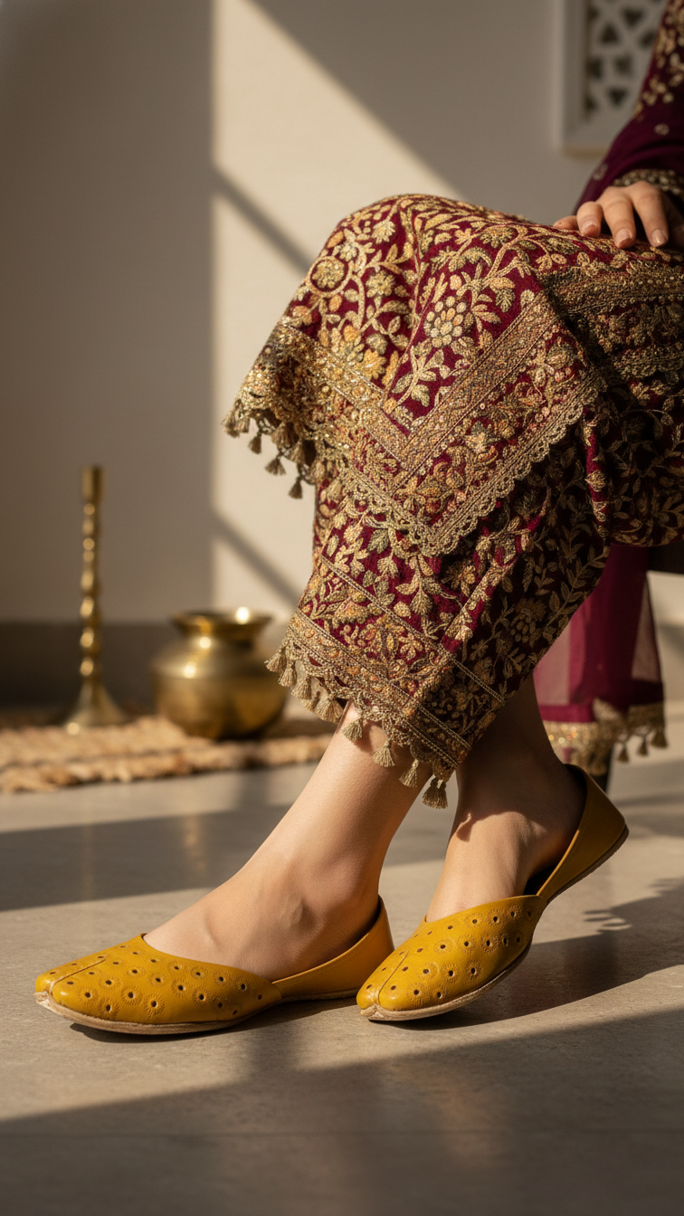 Mustard Leather Khussa For Women EC8682