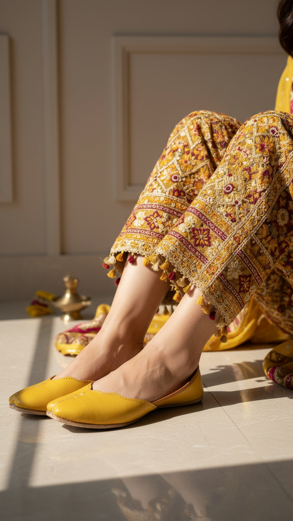 Mustard Leather Khussa For Women EC8683