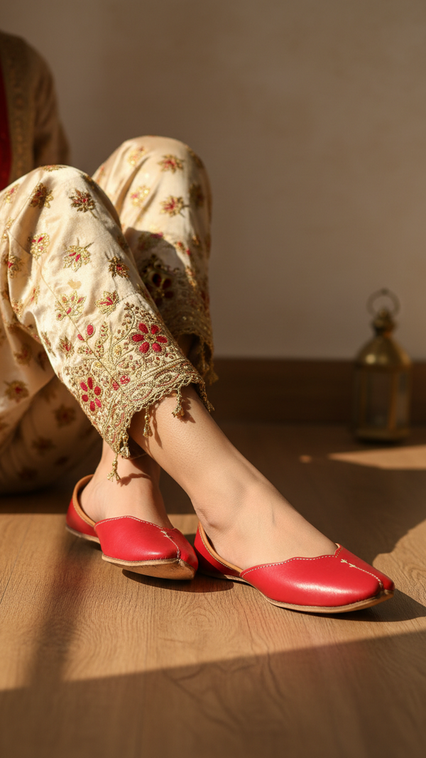 Red Leather Khussa For Women EC8683