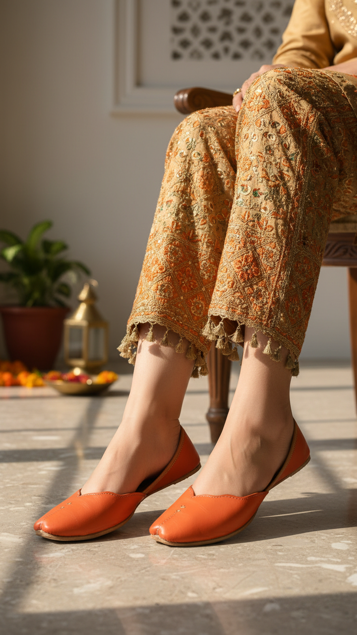 Orange Leather Khussa For Women EC8683