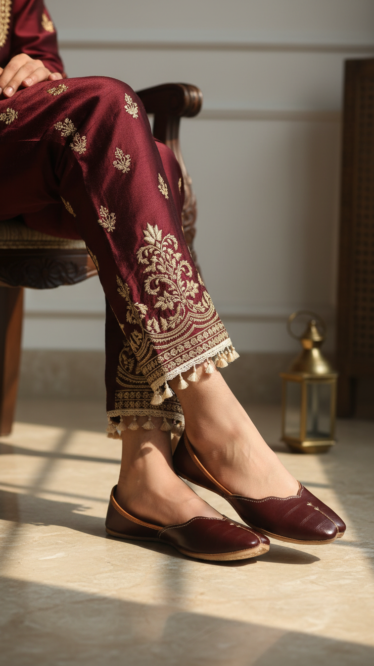 Coffee Leather Khussa For Women EC8683