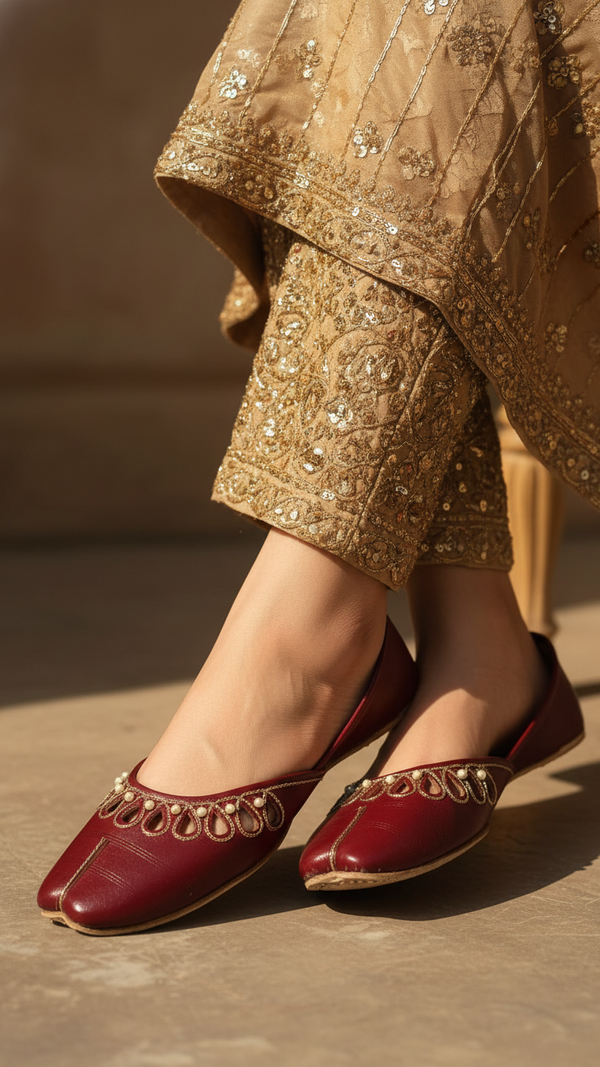 Maroon Leather Khussa For Women EC8693