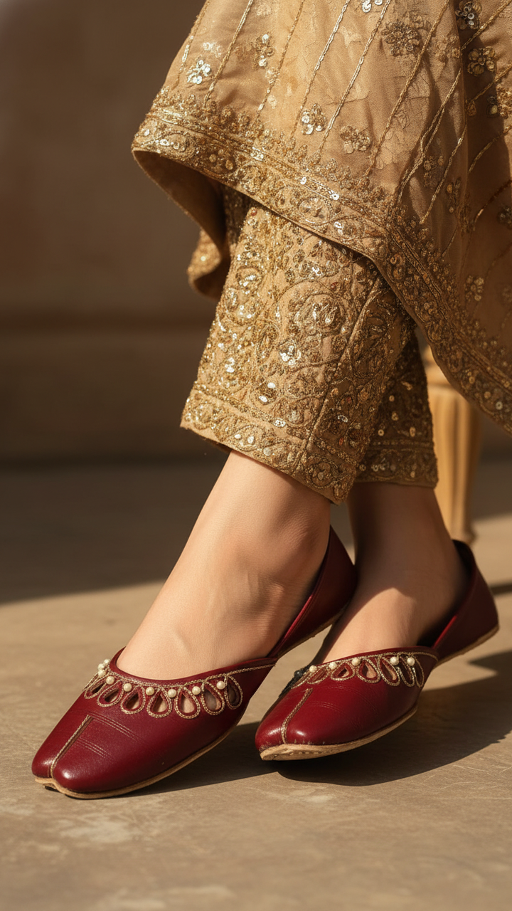 Maroon Leather Khussa For Women EC8693