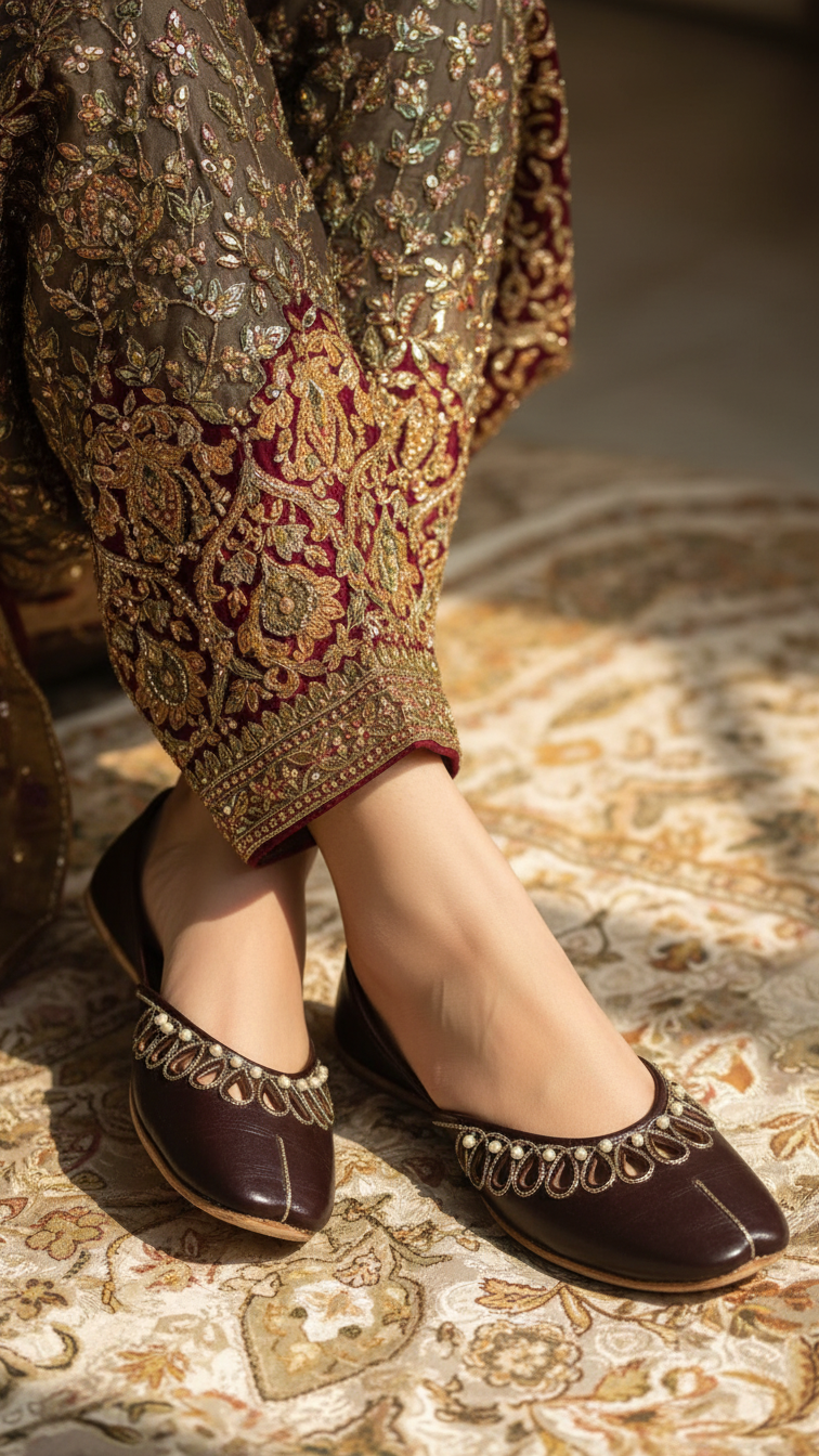 Coffee Leather Khussa For Women EC8693