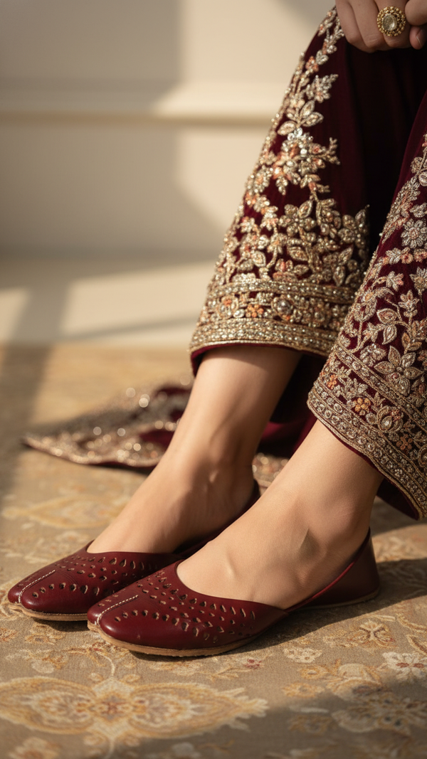 Maroon Leather Khussa For Women EC8694