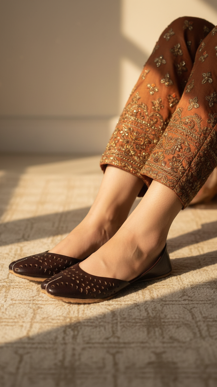 Coffee Leather Khussa For Women EC8694