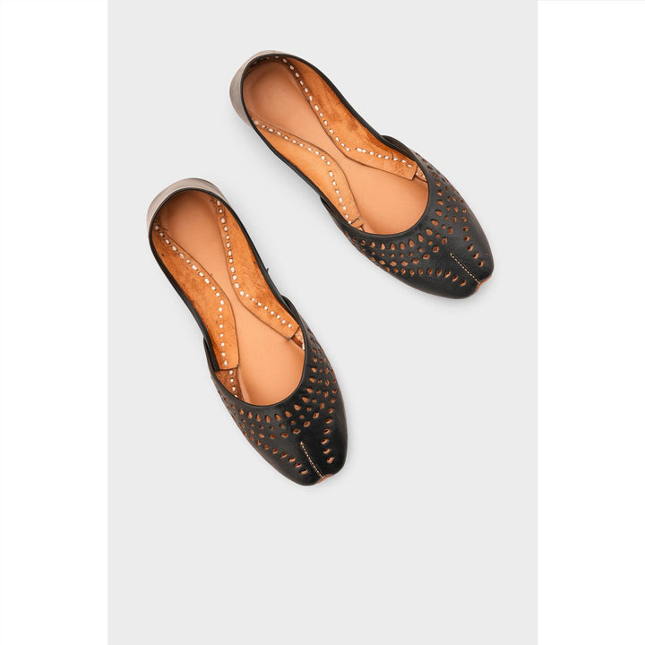 Black Leather Khussa For Women EC8694