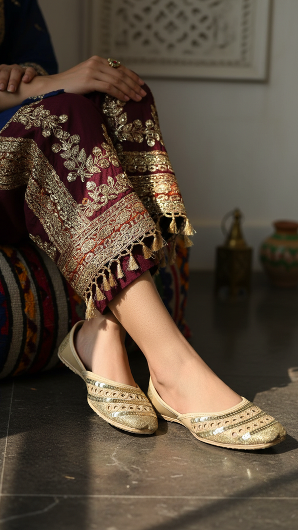 Golden Leather Khussa For Women EC8695