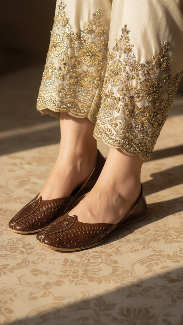 Brown Leather Khussa For Women EC8710