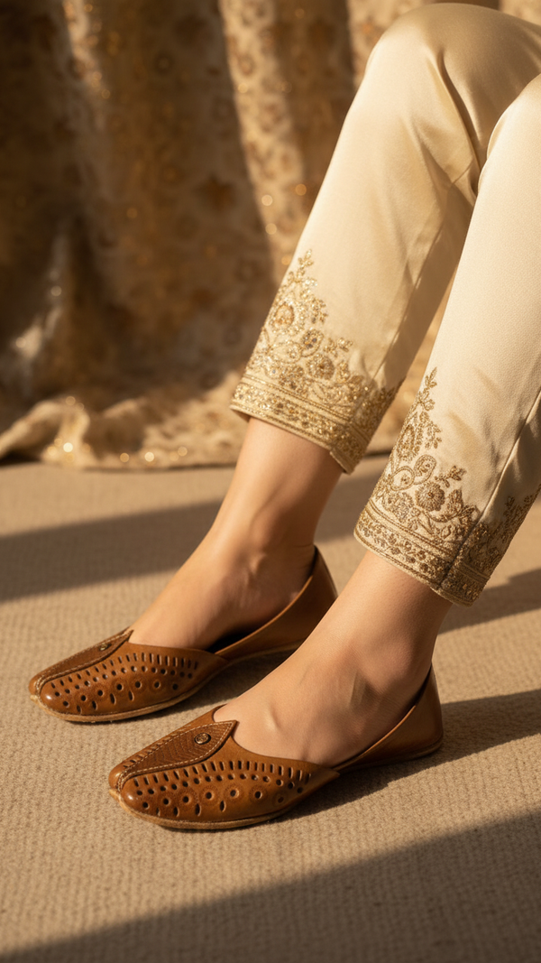 Mustard Leather Khussa For Women EC8710