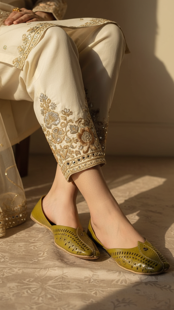 Mehndi Leather Khussa For Women EC8710