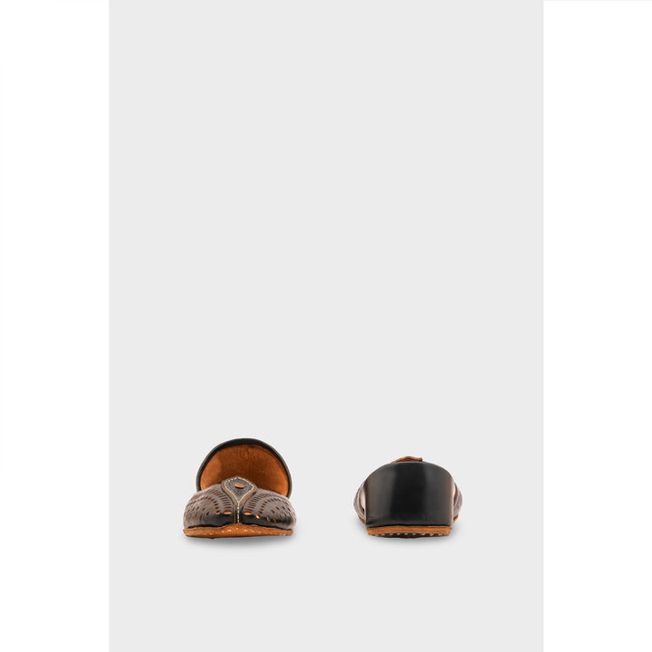 Black Leather Khussa For Women EC8710