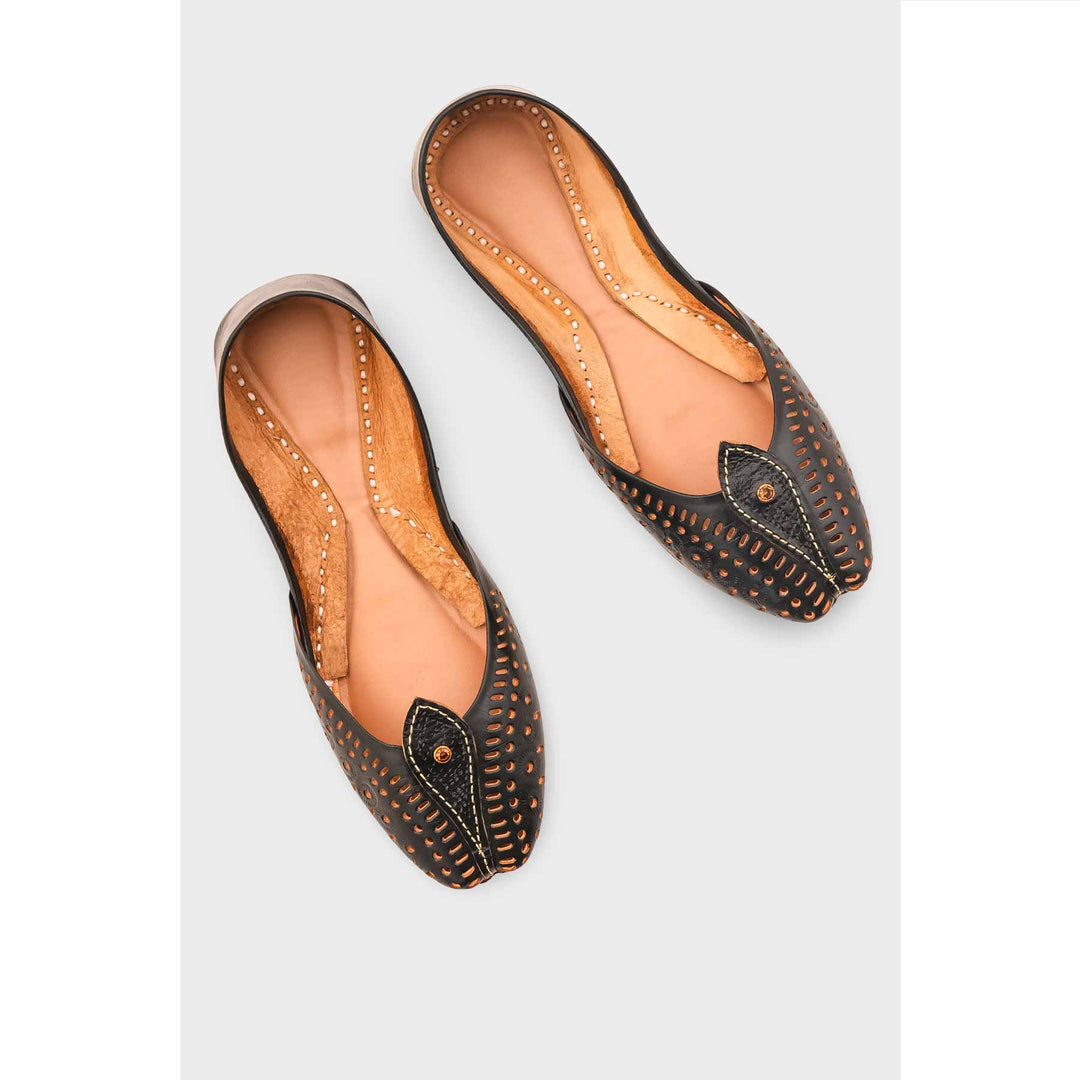 Black Leather Khussa For Women EC8710